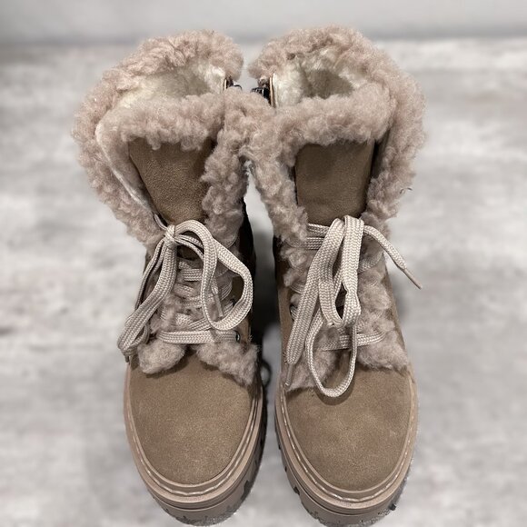 Sam Edelman Kyler Boots Combat Fur Size 6.5 Washed Taupe Beige Comfortable Warm - Picture 8 of 12